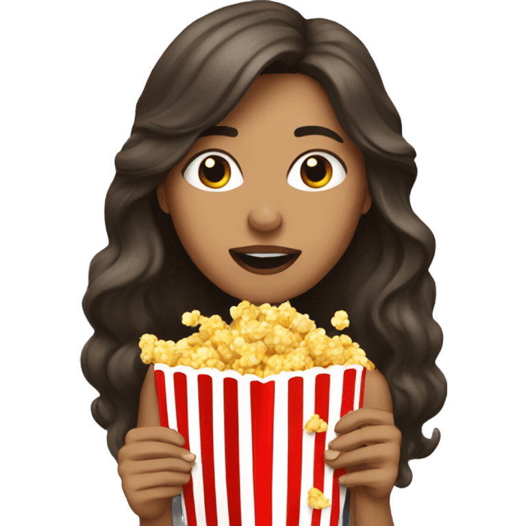 Long hair brunette woman putting pop corn in her mouth  emoji