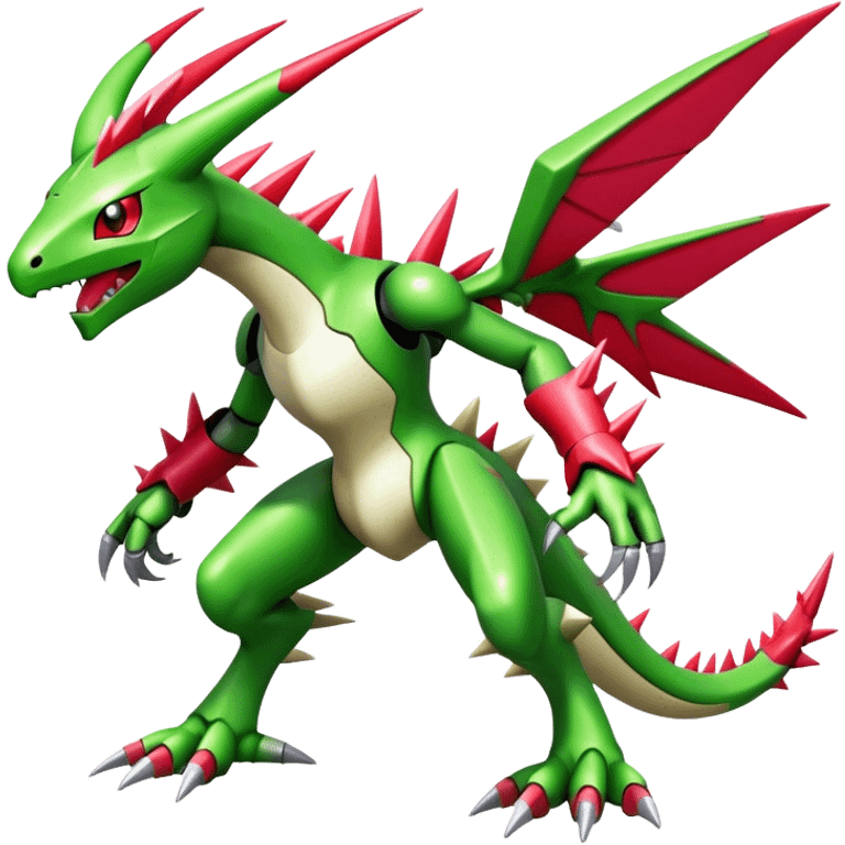 Spiky Cool Edgy shiny colorful Digimon-Fakemon-Flygon-Gabite-Mecha, full body, two legs emoji