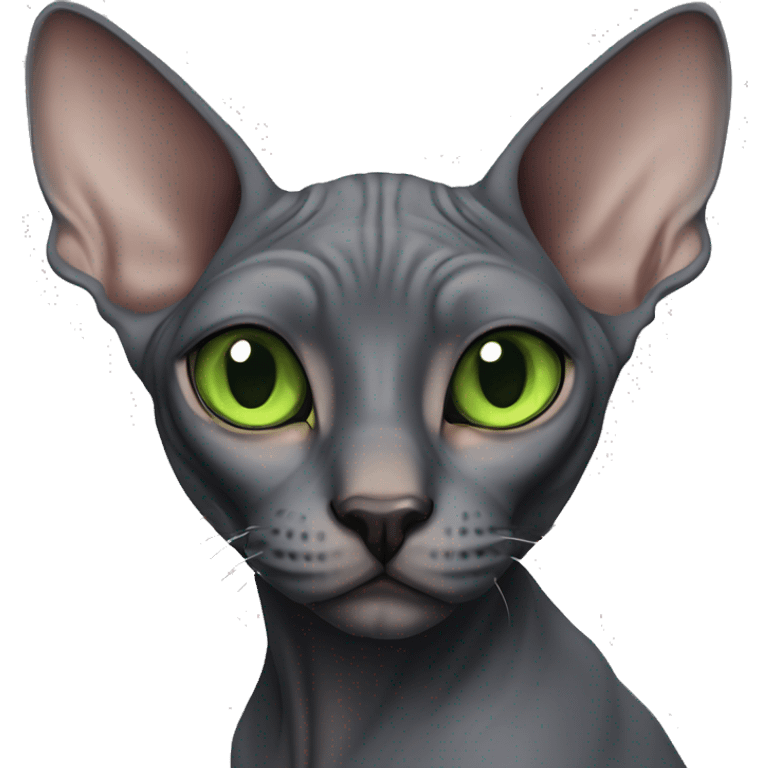 Dark grey sphynx cat with green eyes emoji