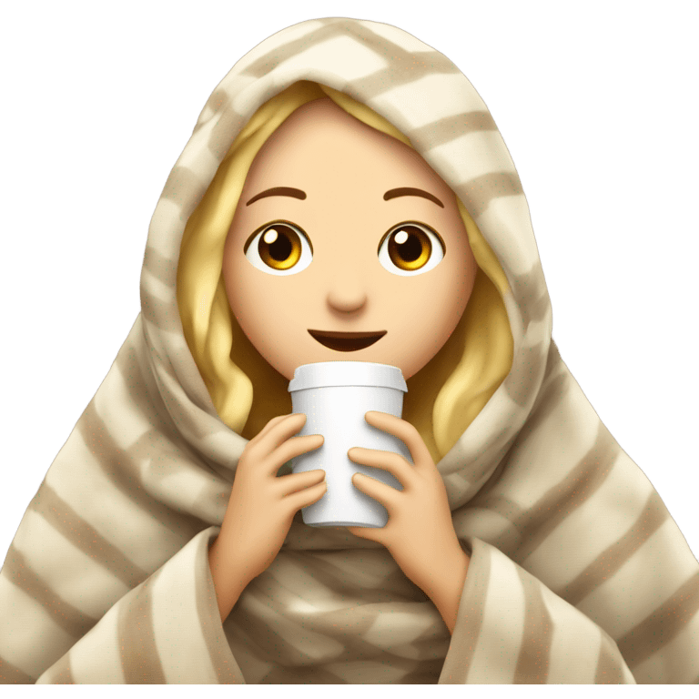 girl inside a blanket sipping coffee eyes closed blond emoji