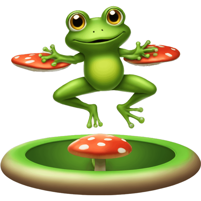 Frog jumping on mushroom trampoline emoji