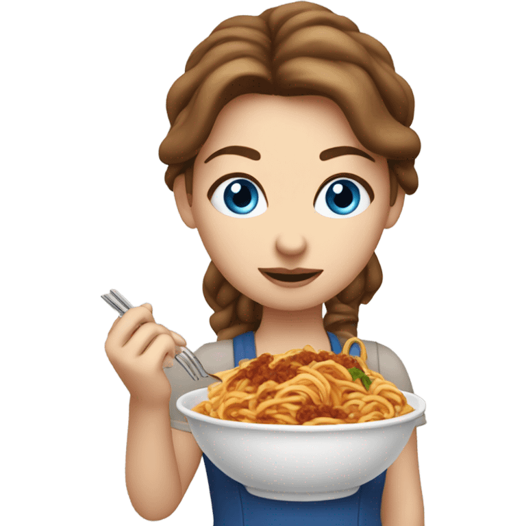 White girl blue eyes brown hair eating spaghetti  emoji