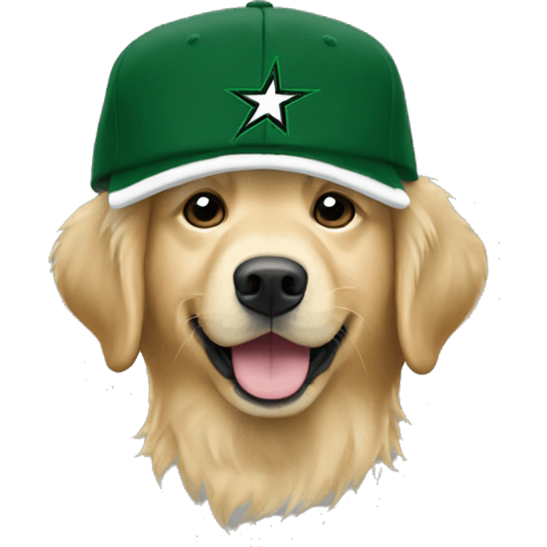 Golden retriever wearing dallas stars winter hat emoji