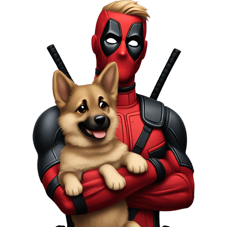 Deadpool holding German shepherd puppy emoji