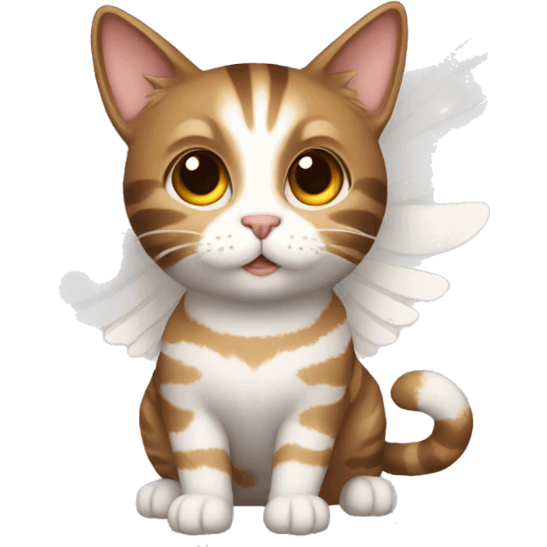 An adult and totally brown striped cat with angel’s wings. The fur is without White color. The cat is flying.  emoji