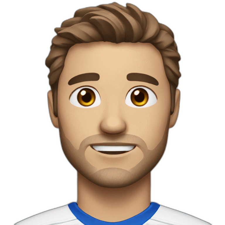 man with blue eyes and stubble, brown hair hockey player emoji