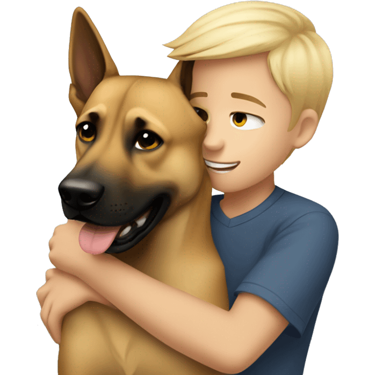 blond boy cute  cuddling a malinois emoji