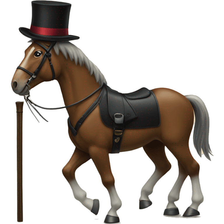 Horse in a suit with a top hat and a walking cane emoji