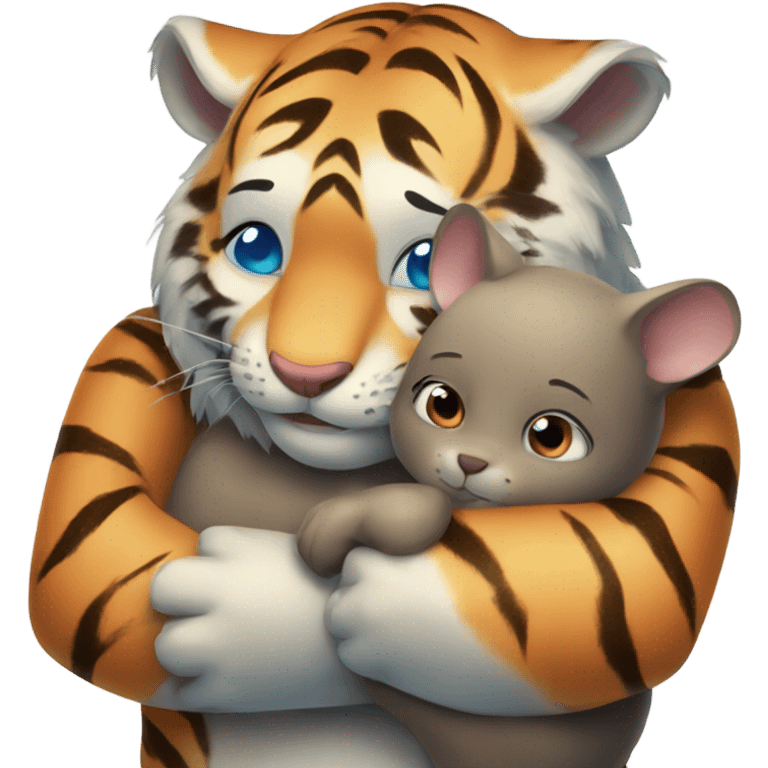 Cute tiger with blue eyes hugging a wombat emoji