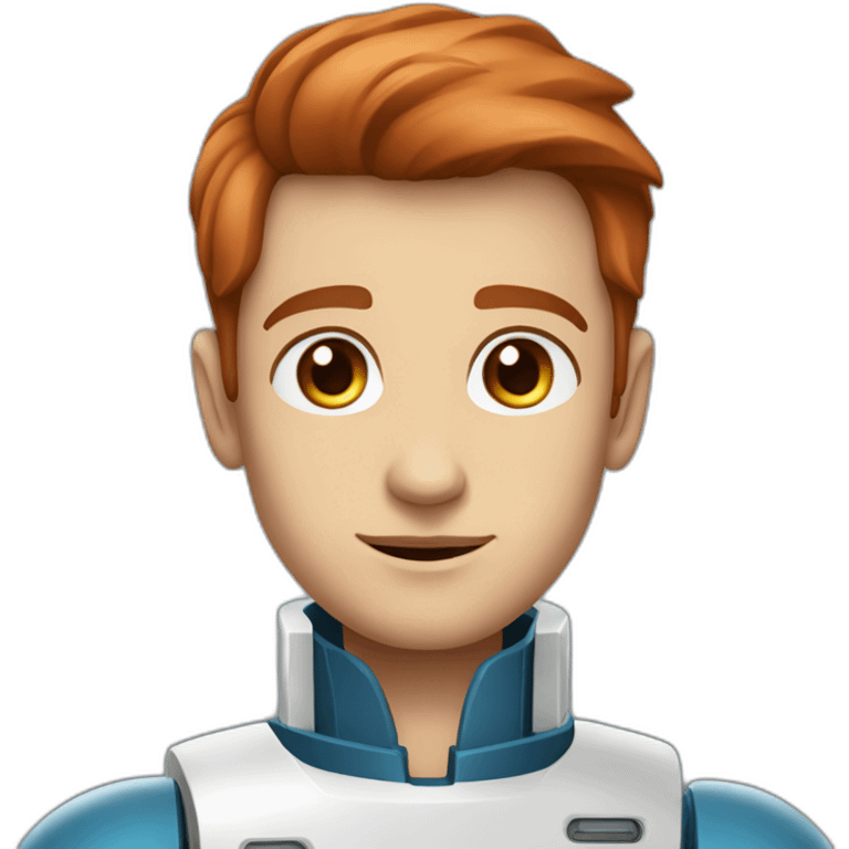 space robot man blue eyes slick coppery hair clean shaven emoji