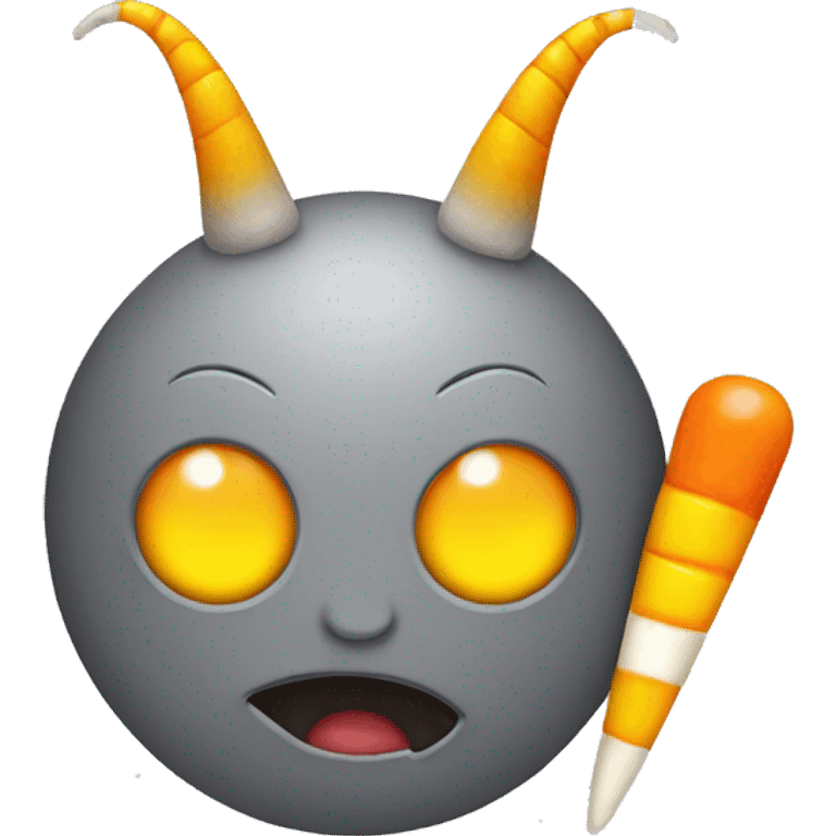 gray emoji with candy corn horns and yellow sclera emoji