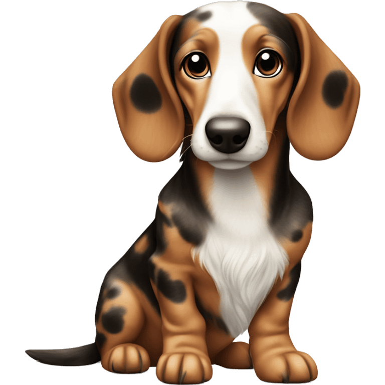 Generate an emoji of a dog of the Dachshund Longhair breed with a spotted color showing a like  emoji