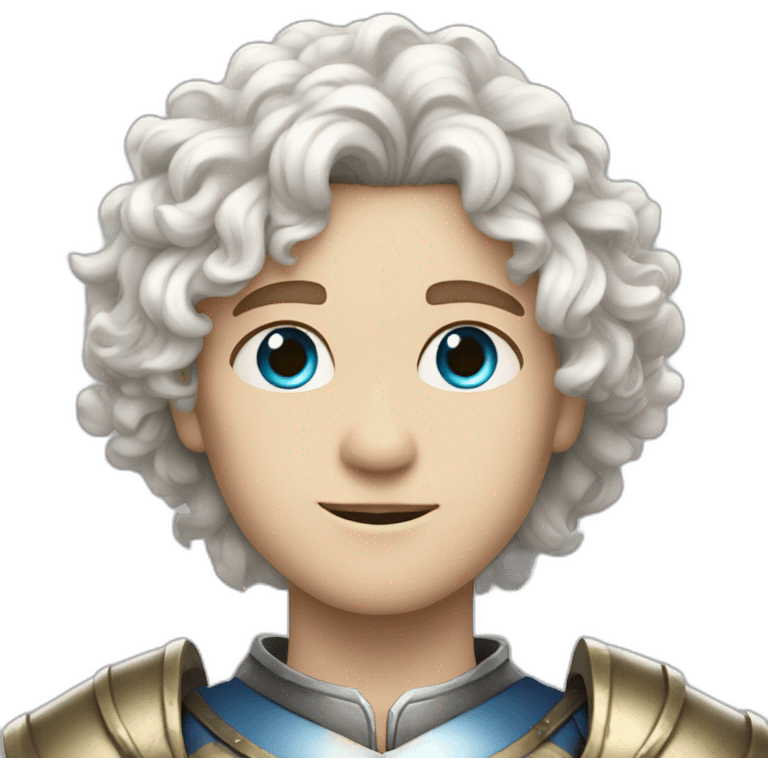 white androgynous guy white long curly hair armor blue eyes emoji