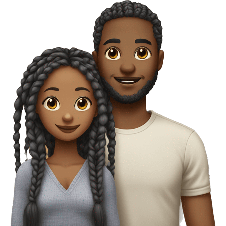 Realistic black girl with box braids and light skin boy with short curly hair and a short beard hugging emoji