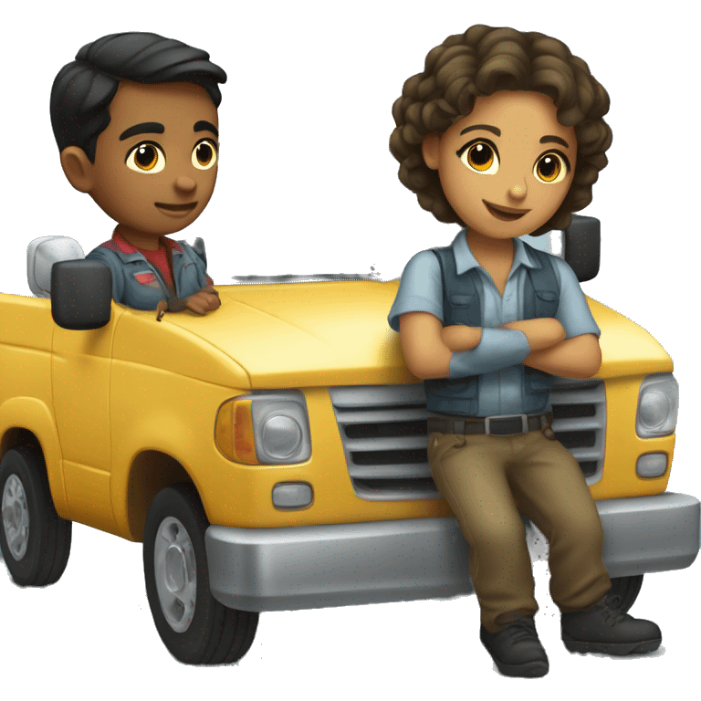 Mexican Boy and girl tow truck drivers together  emoji