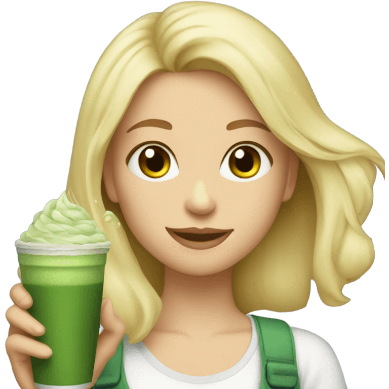 Blonde birthday girl with matcha emoji