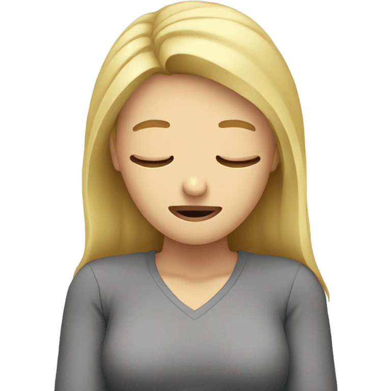 Blonde girl with headache hands on head frown  emoji