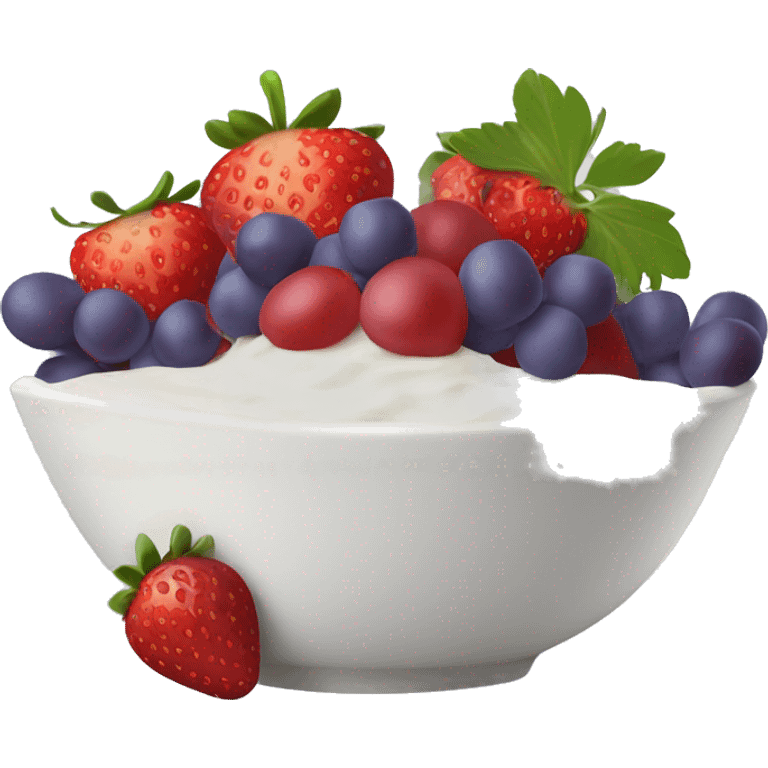 fruit yogurt bowl with strawberries and grapes emoji