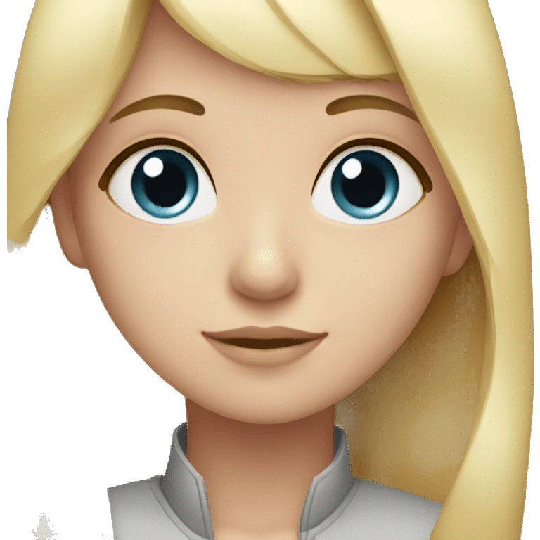 A blonde girl with gray eyes and a lotus emoji