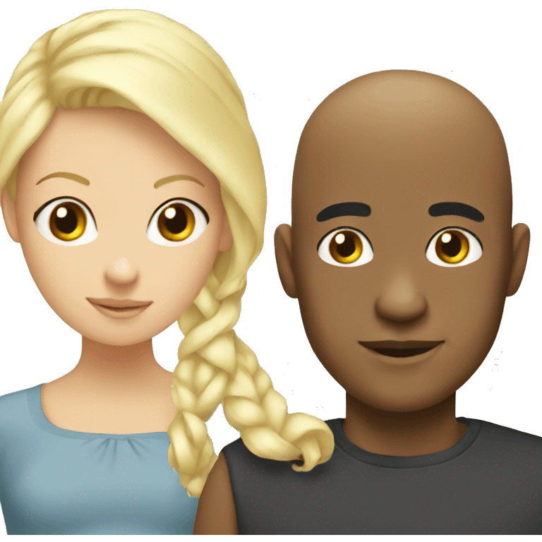 Bald black guy with two blonde girl couple  emoji