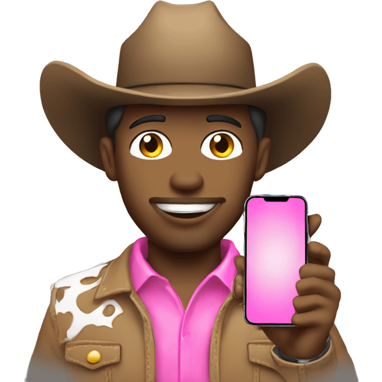 Light skinned cowboy with a pink cellphone emoji