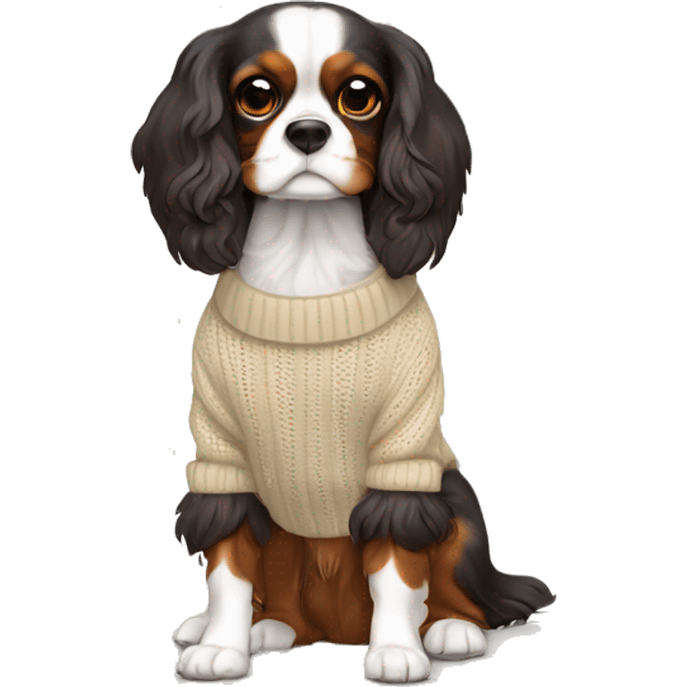  King Charles Cavalier Spaniel tricolor with a beige winter sweater emoji