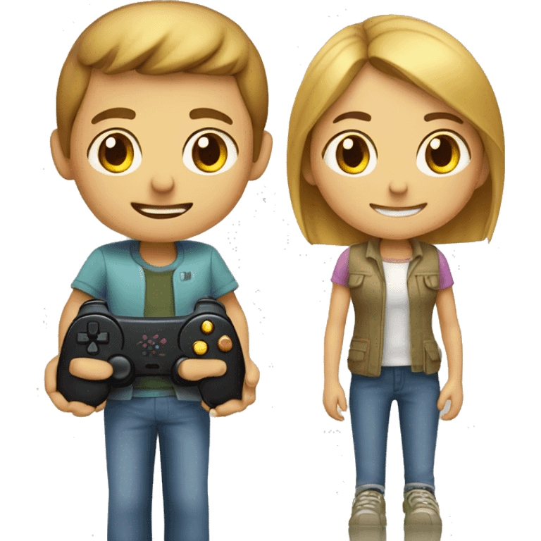 Brother and sister playing a video game emoji