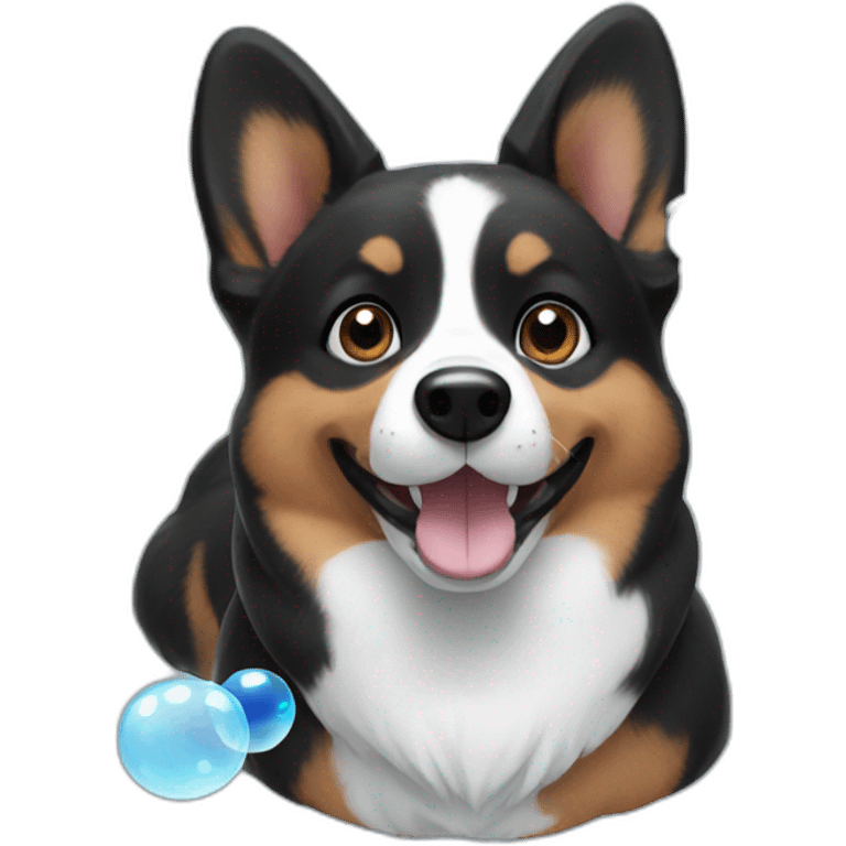 Black corgi with bubbles emoji