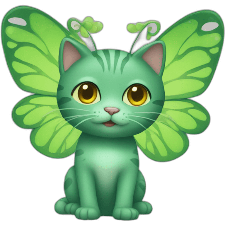 A green cat with butterfly wings emoji