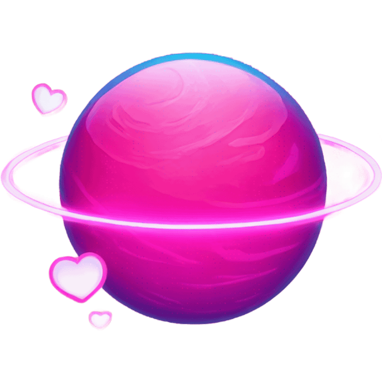 Neon pink planet with glowing rings and hearts  emoji