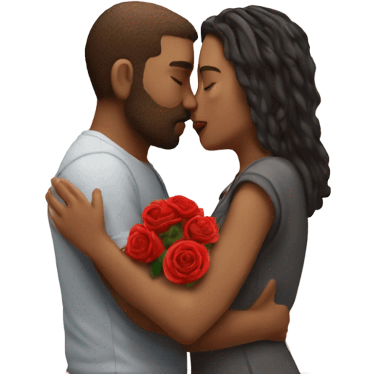 Hyper Realistic Couple kissing surrounded by red hearts and flowers  emoji