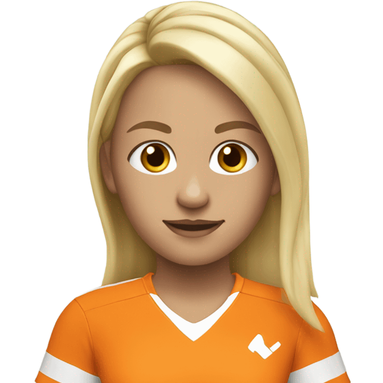 Blonde girl playing football in orange kit  emoji