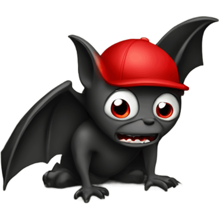 a crying bat in a cave wearing a red cap emoji