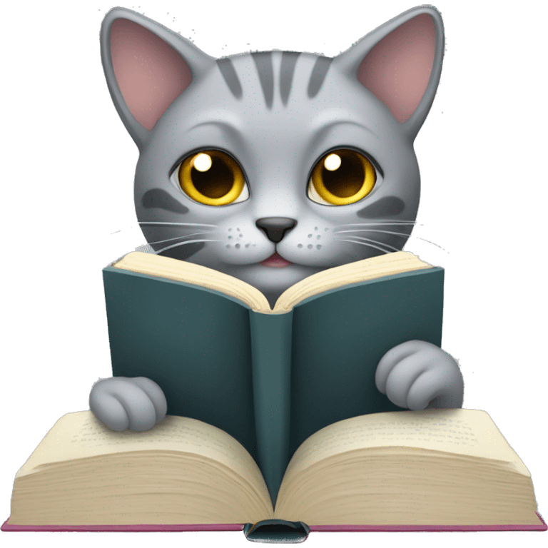 grey cat reading the book  emoji