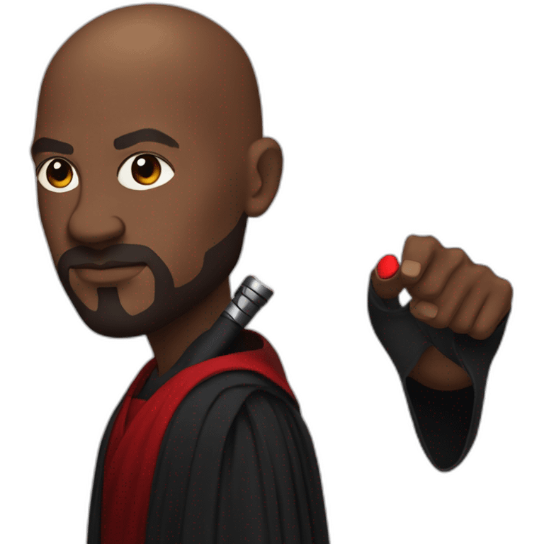 Black men bald with beard as a Sith lord, with red lightsaber in his hand emoji