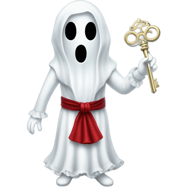 gost in Victorian dress elegant red full body, holding big key emoji