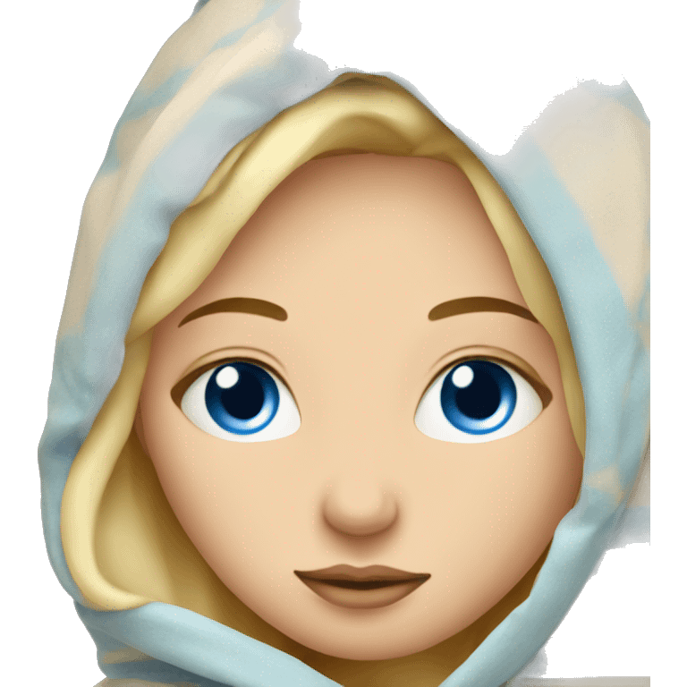 Blonde girl with blue eyes inside a blanket sipping coffee eyes closed emoji