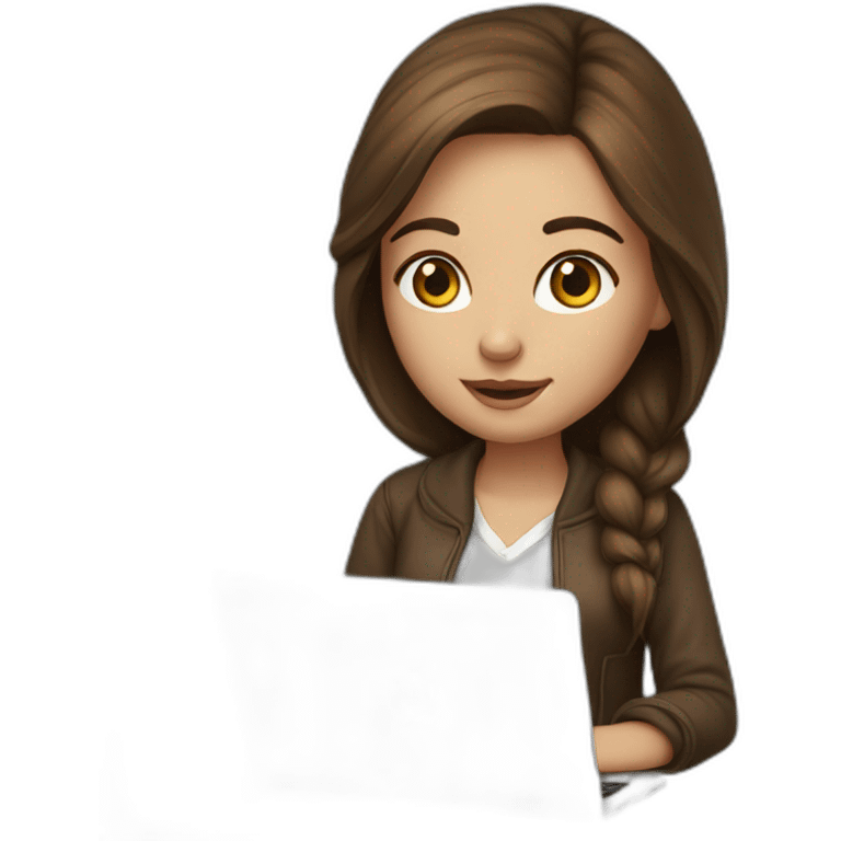 Beautiful programmer girl with brown hair working with MacBook emoji