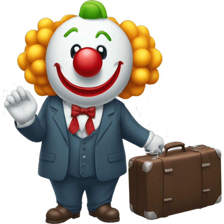 A clown in a business suit with a suitcase of money in his hand in full growth emoji