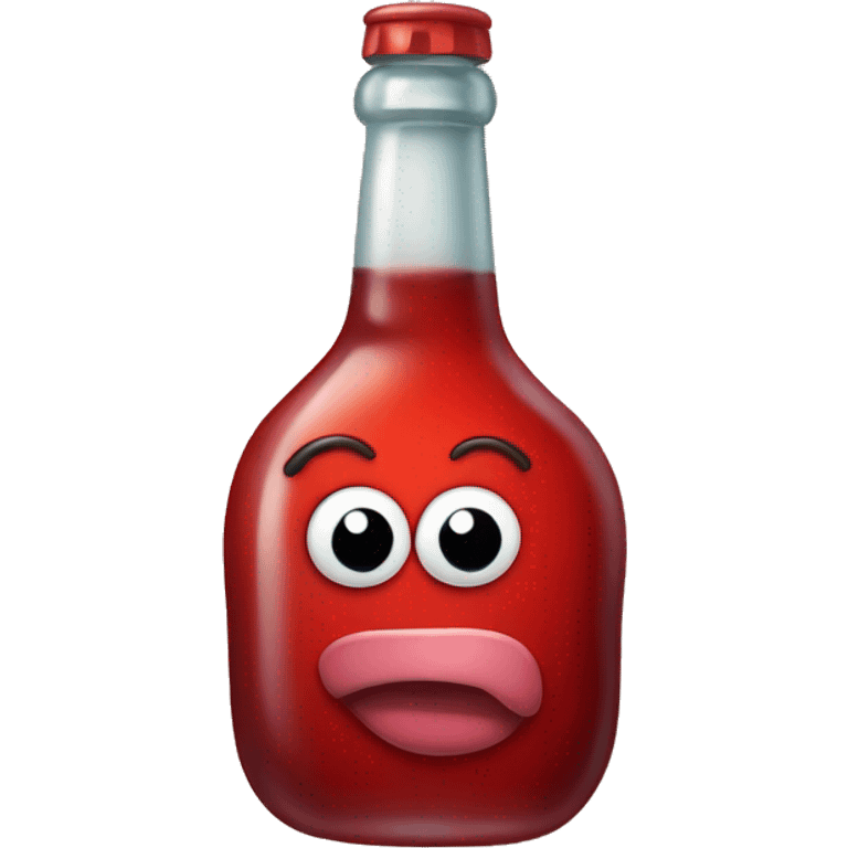 A red heart ❤️ with eyes, a mouth, and hands, tipsy and drunk, holding a bottle, looking wobbly and playful emoji