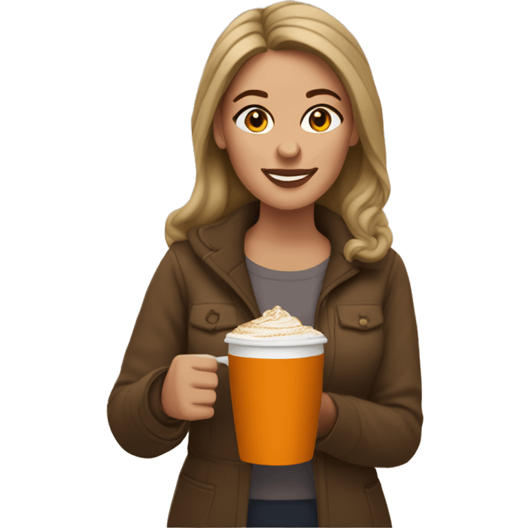 Wife holding a pumpkin spice latte emoji