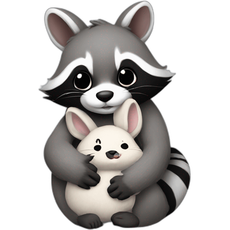 raccoon hugs bunny emoji