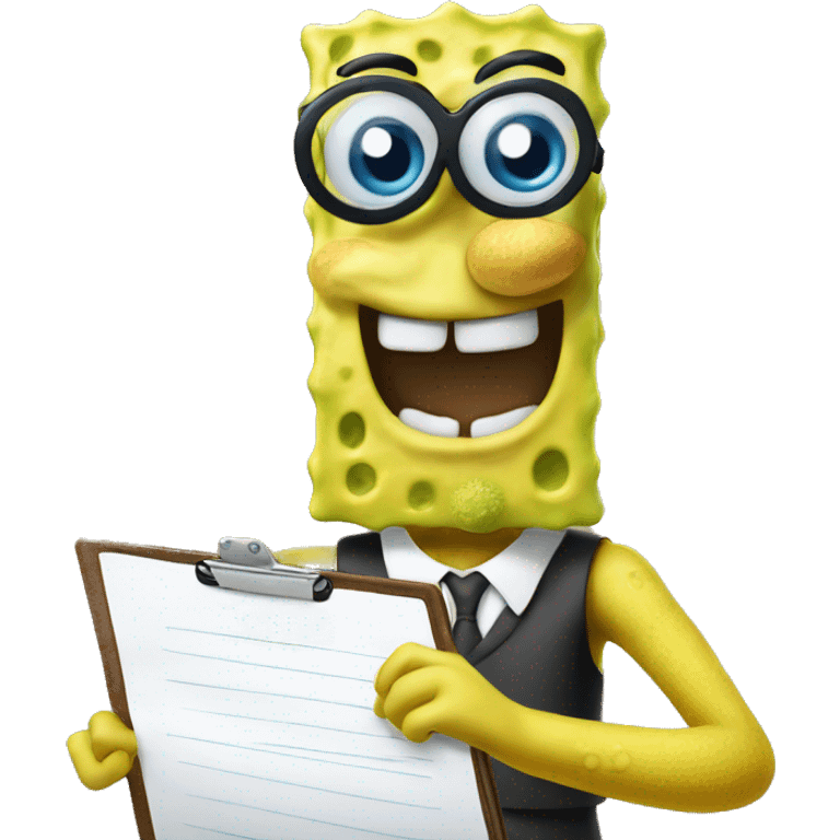 SpongeBob in glasses holding a clipboard emoji