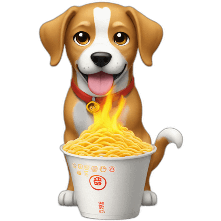 dog holding a torch while standing on 4 packs of ramen noodles emoji