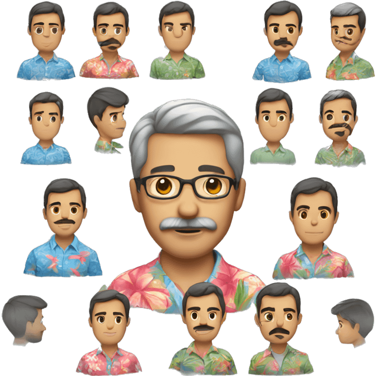 Hispanic male teacher with short beard and mustache, graying hair, with Hawaiian shirt emoji