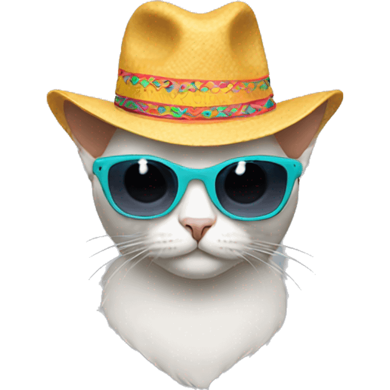 Cat wearing a fiesta hat and swag sunglasses emoji