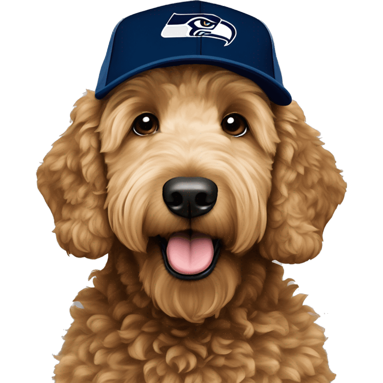 Golden doodle with Seattle Seahawks baseball cap Hat emoji