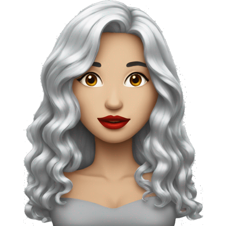 Pretty Woman with silver long hair, red lips emoji