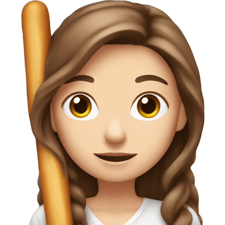 Cute white woman with long brown hair holding a churro emoji