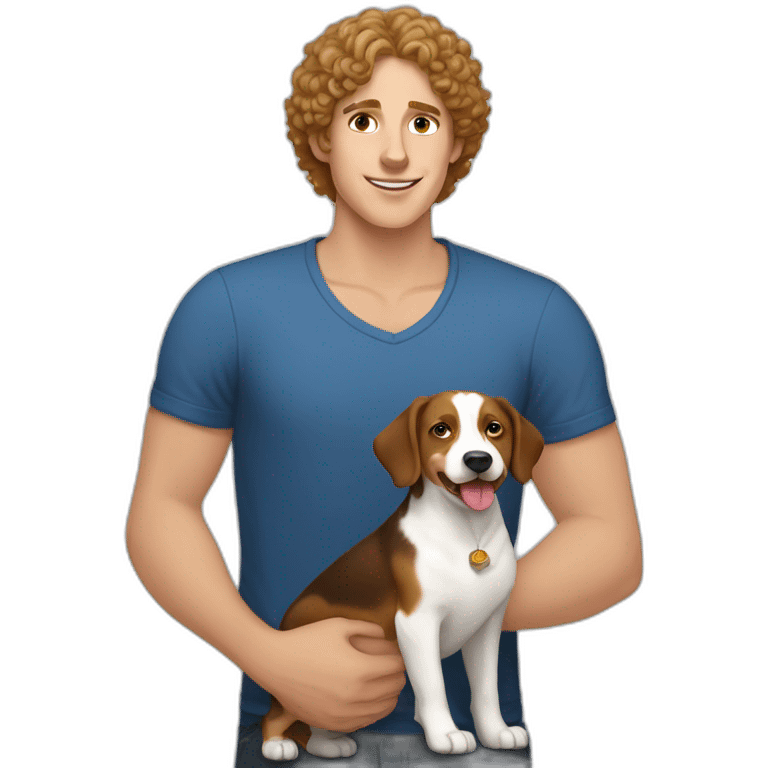 Russian white Boy with curly Hair with dog Entlebucher zennenhund emoji